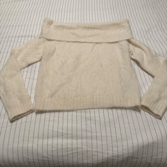 BA&SH Troca Alpaca Wool Blend Sweater off-the-shoulder fuzzy sweater size 3/L - Picture 5 of 11